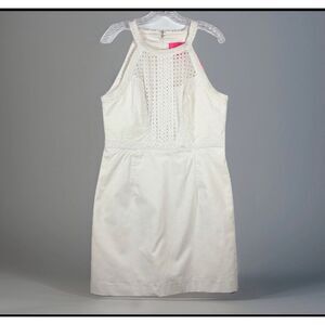 Lilly Pulitzer Charlize Shift Dress Resort White Eyelet Halter Bridal NWT Sz 12